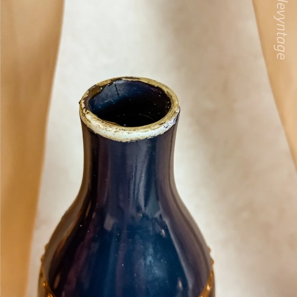 Cobalt Blue and‎ Gold Porcelain Toya Vase on Brass Stand